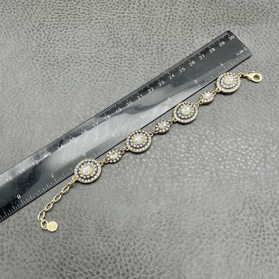 Pulsera Stella & Dot Mujer Cristal Pavé Halo Medallón Tono Dorado Ajustable Foto 3 de 4