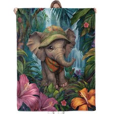 Jungle Wildlife Elephant Blanket - Ultra Soft  Cozy Flannel Tropical Throw B...