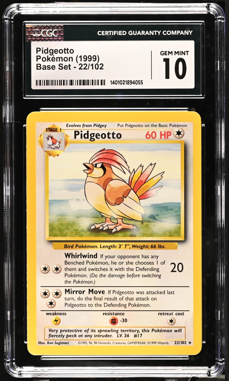 CGC 10 GEM MINT Pidgeotto 1999 Base Set 22/102 Pokemon Card Unlimited