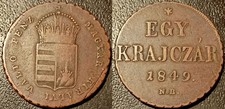 Hungary - War of Independence - 1 Krajczar 1849 N.B Km# 430