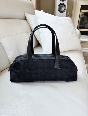 CHANEL Authentic Travel Nylon Vintage Top Handle Bowler Bag Black