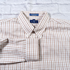 Paul Fredrick Brown Plaid BDC Cotton Long Sleeve Mens Dres Shirt 17.5 33