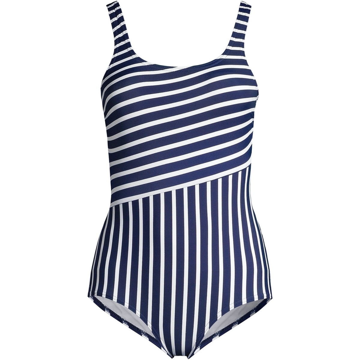 LANDS END Scoop Neck Tugless Sporty 1PC Swimsuit SZ 10DD NWOT UPF