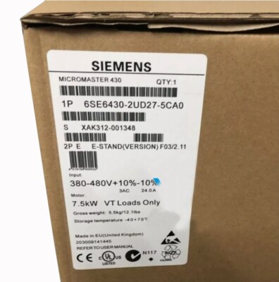 6SE6430-2UD27-5CA0 1PCS NEW Sealed SIEMENS MICROMASTER 430 6SE6430-2UD27-5CA0