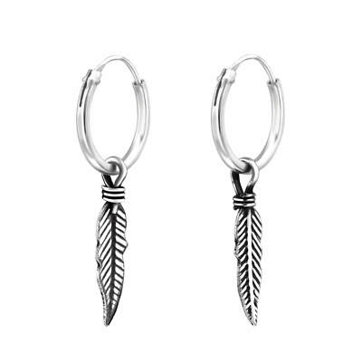1 Paar Ohrringe Creolen 925 Sterling Silber mit Feder