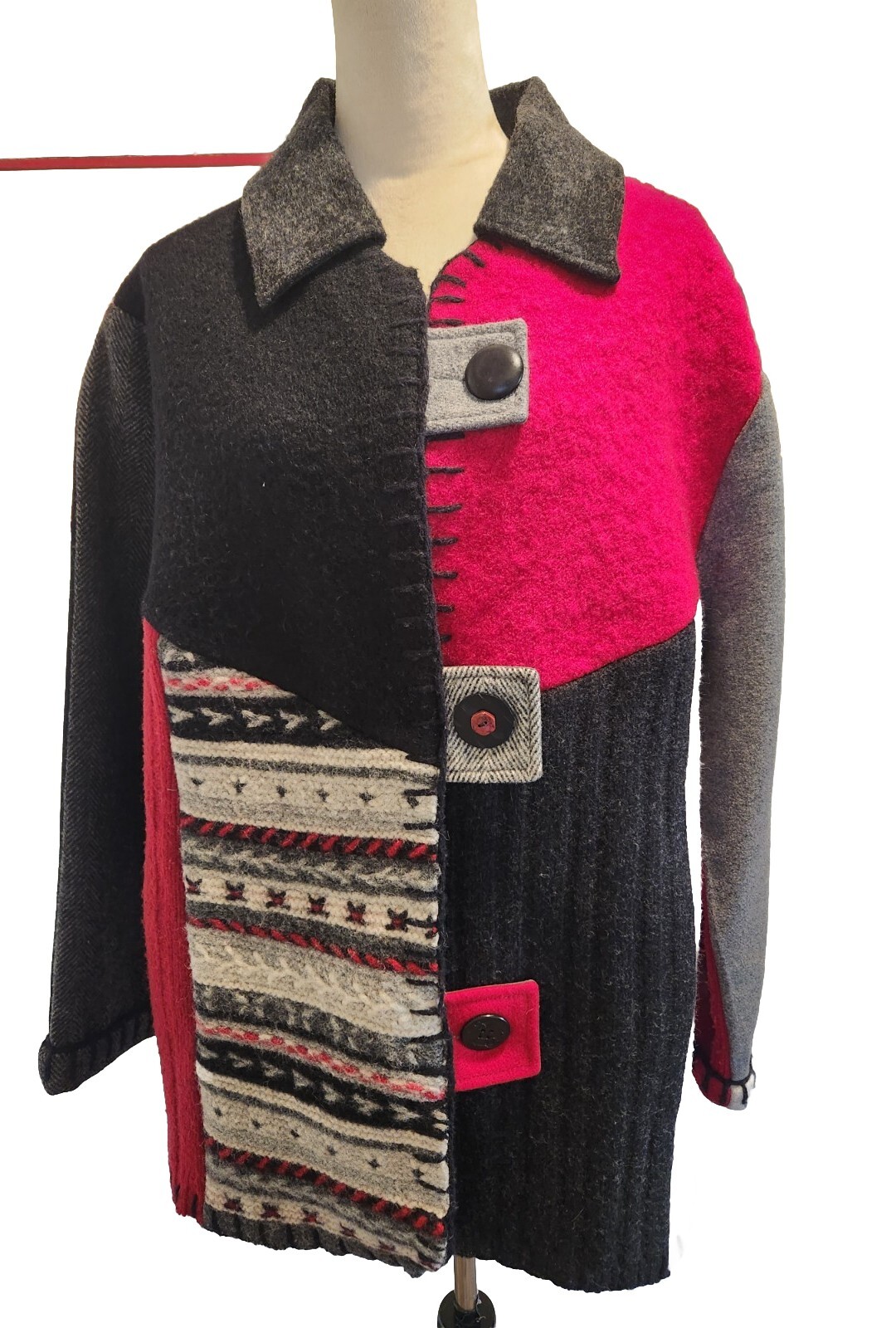 Vintage Crazy Quilt Jacket Wool Patchwork Coat Wo… - image 2