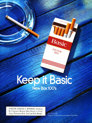 BASIC CIGARETTE AD #33 RARE 1998 VINTAGE OUT OF PRINT