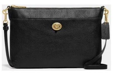 COACH Crossbody Bag C3376-GDBLK Polly Polished Pebble Leather Black -AUTHENTIC-