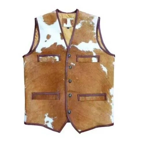 Men's Leather Vest Real Natural Hair On Leather Vest Vintag Cowhide New Arrival