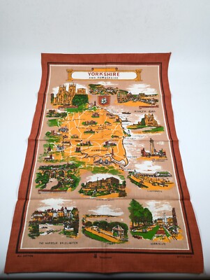 VINTAGE GROSSE BAR TUCH WANDKARTE VON YORKSHIRE UND HUMBERSIDE, ENGLAND