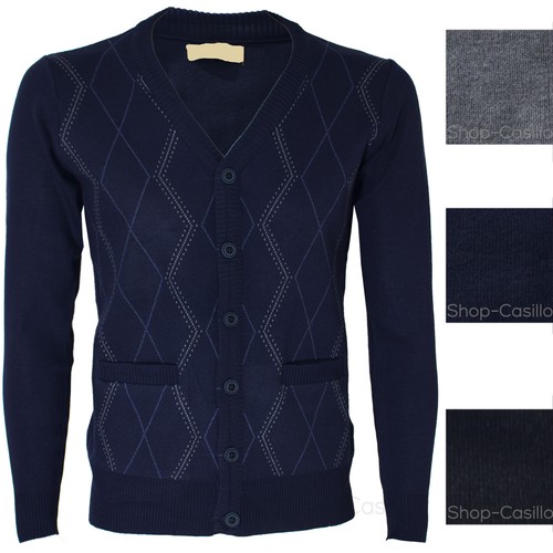 Cardigan uomo aperto con bottoni manica lunga scollo v maglia maglione  giacca | eBay