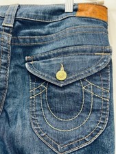 Unisex Vgt True Religion Blue Denim Jeans Made In USA 32 it 36x28 Ankle(E36)