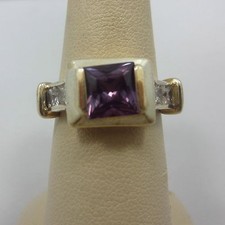 Sterling Silver Engagement Ring 925 Princess CZ Purple Amethyst band Size 7