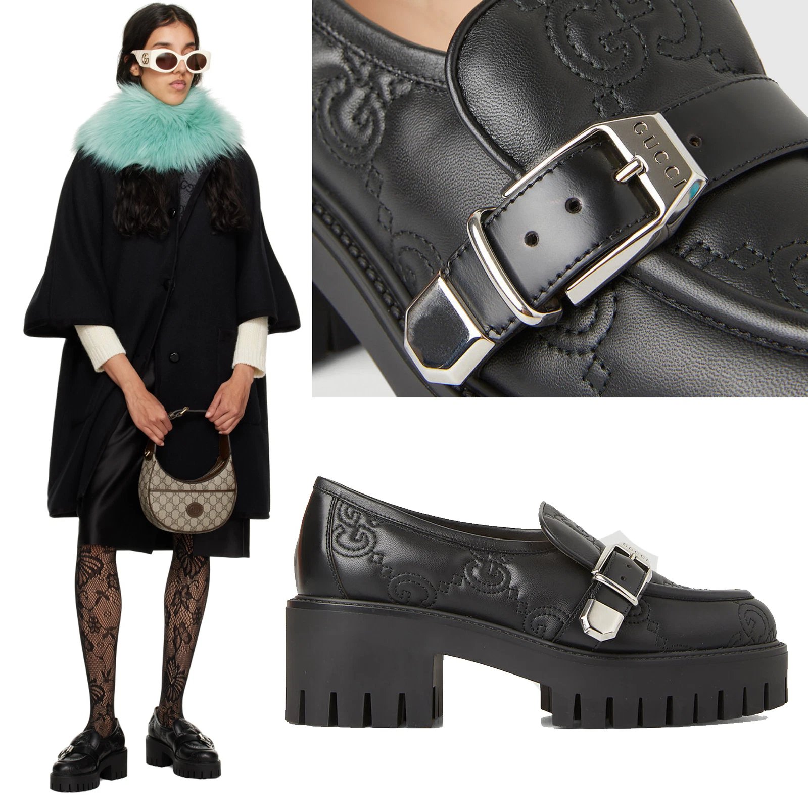 CHAUSSURES GUCCI MOCASSINS EN CUIR NOIR LOGO GG METALASSE 1 taille 40,5 10,5