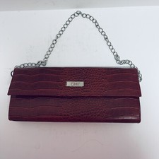 Chi Clutch Purse Womans Red Faux Alligator 12"X5" Chain Handle