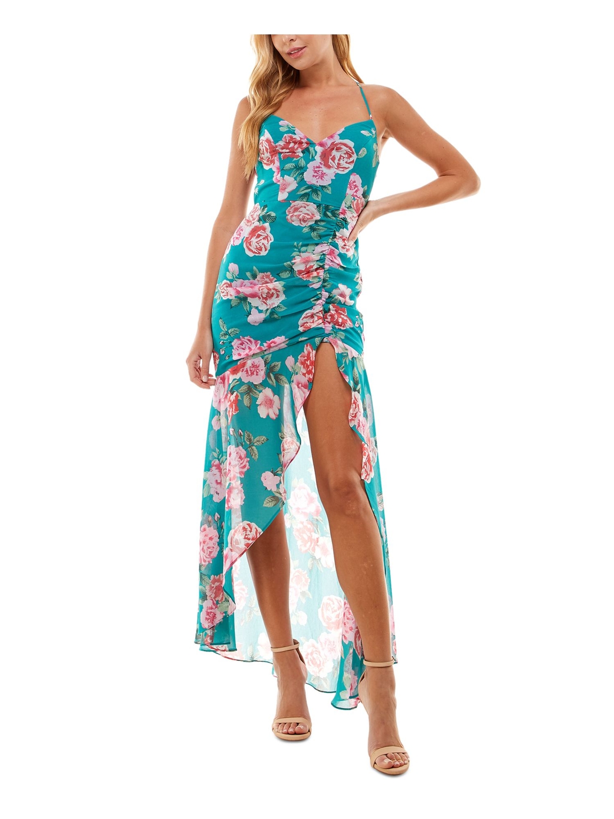 Женское платье миди-хай-лоу с V-образным вырезом и бретельками-спагетти на подкладке из бирюзового цвета CITY STUDIO XXS