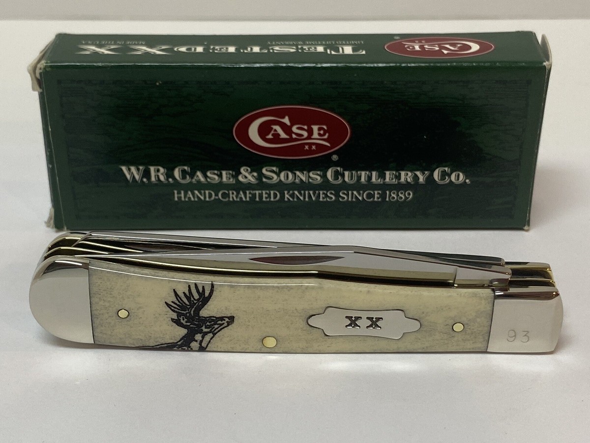 CASE XX NATURAL SCRIMSHAW WHITETAIL DEER HOMESTEAD TRAPPER KNIFE