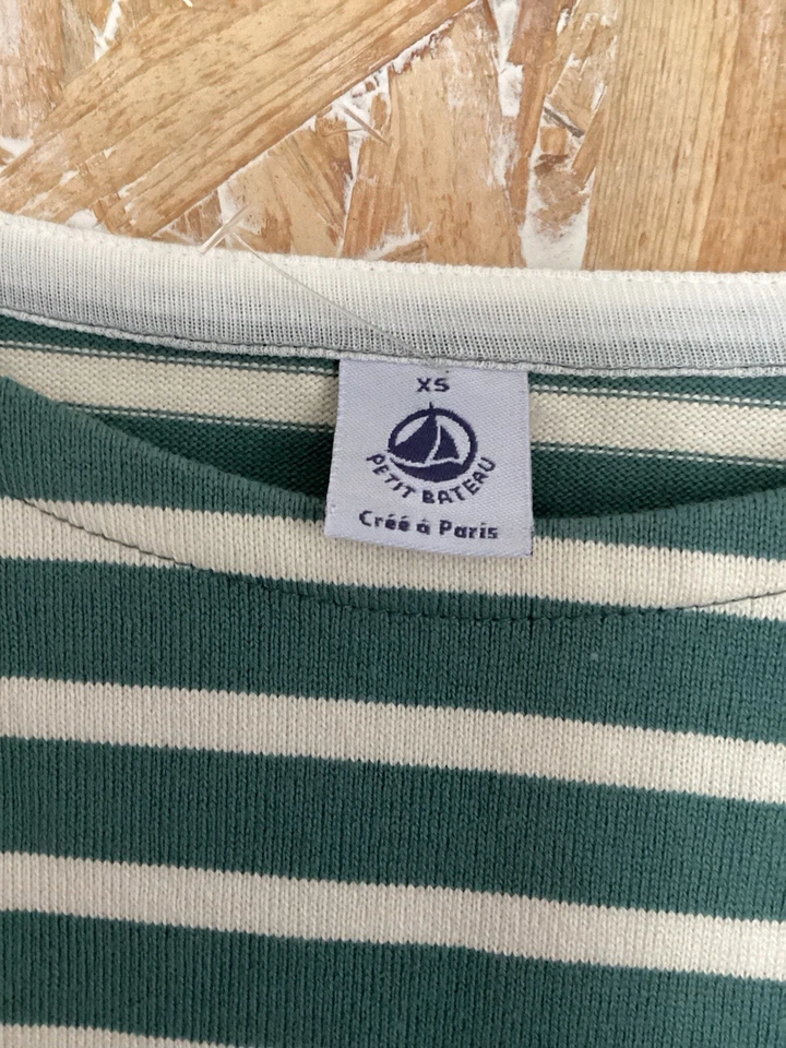 Marinière En Coton Vert Écru Neuve Petit Bateau 36/38 Femme - Photo 3/4