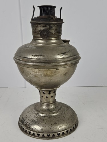Antique 19th C. EDWARD MILLER Victorian Nickel Silver Kerosene Oil Table Lamp - Picture 4 of 14