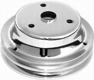 Small Block Chevy Chrome steel Crank Pulley long double groove chevrol 2 lower - Picture 1 of 2