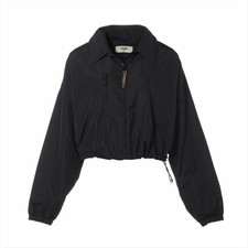 FENDI Zucca Polyester Jacket Women's 38 Black Cropped Hooded