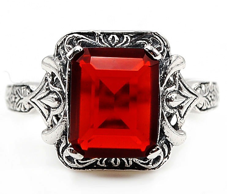 4CT  Fire Garnet 925 Sterling Silver Filigree Ring Jewelry Sz 6 Z7-2