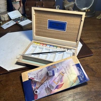 Winsor & Newton Künstler Aquarell Holzkiste Set halbe Pfannen unbenutzt