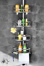 Corner Shower Caddy Tension Pole: Rustproof 4-Tier Bathroom Organizer Shelves fo