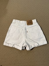 Vintage 90s Levi's 954 Orange Tab White Denim High Waist Cuffed Shorts Sz 5 USA