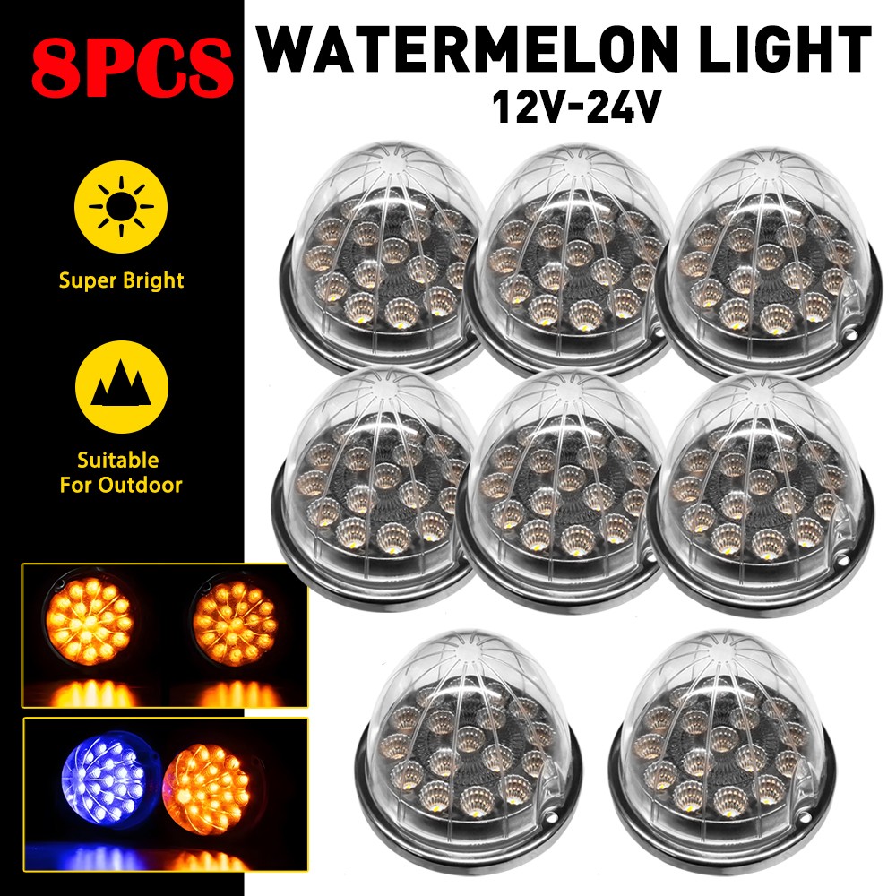 8X Amber Blue w/ Chrome Ring LED Watermelon Marker Turn Signal Clearance Light K