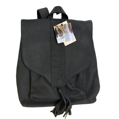 Undercover Hippie Leather Backpack Black Weathered Fringe Boho 13.5x13.5 NWT