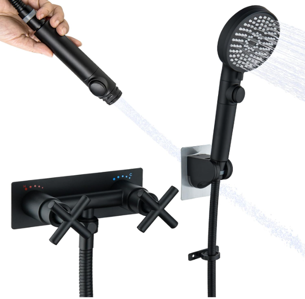 Grifo de ducha para RV de 4" negro mate con manguera y cabezal para camper y caravana