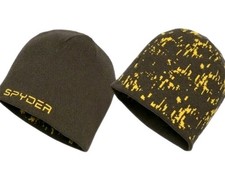 Spyder Reversible Beanie Army Green/Yellow Print Knit Hat Beanie One Size NWT