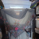 John Scott 100% polyester Chiffon Black Floral Embroidered Sequin Fringe Scarf  — photo 2