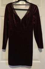 Express Lined Burgandy Glitter Sparkle Dress Size Small Mini Dress Long Sleeve