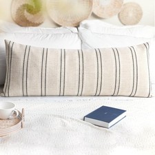 Decorative Lumbar Throw Pillow Covers 14x36 Textured Linen Blend - Boho Cushion