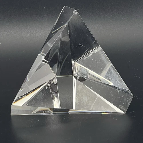 Vtg Steuben Art Glass Crystal Tetrahedron Prism Triangular Paperweight CHIP