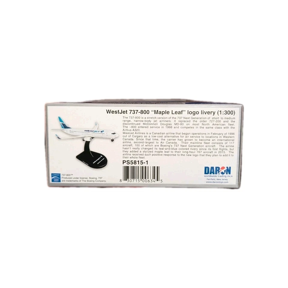 Модель питания - почтовые марки - West Jet 737-800 C-FLBV клен логотип ливрея - 1:300 - Изображение 2 из 2