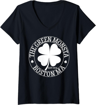 The Green Monsta Boston Funny Vintage Shamrock Ladies' V-Neck Tshirt