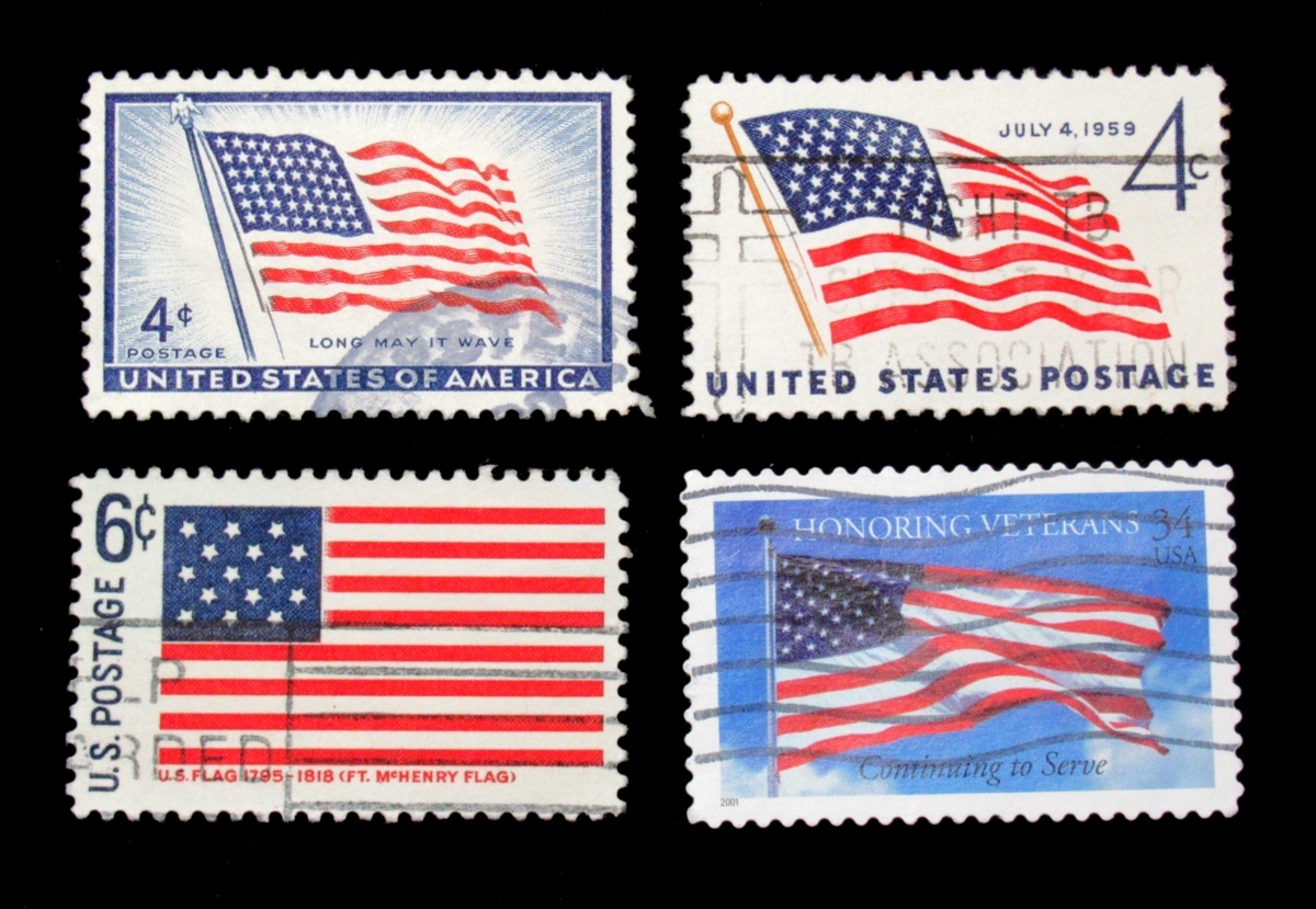US Postage Stamp Scott 1094 1132 1346 3508 American Flag Lot of 4