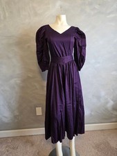 Vtg Laura Ashley Amethyst Purple Cotton Tea Dress Square Neckline Pleated Sz 10