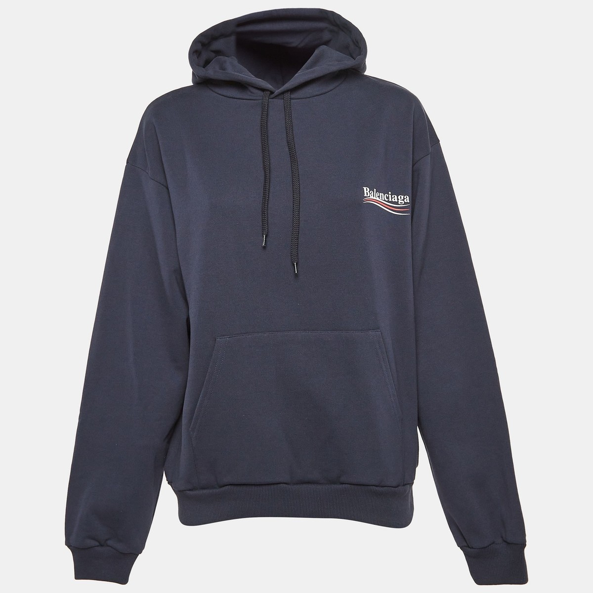 【BALENCIAGA】Political Logo コットンフーディー Balenciaga Navy Blue Political Campaign Print Cotton