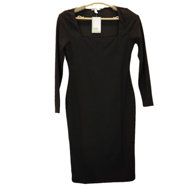 H&M Damenkleid schwarz quadratischer Ausschnitt knielang UK-Größe Large kostenloser Versand
