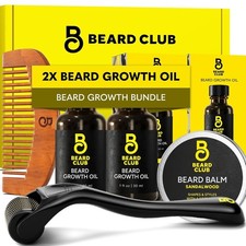 Enhanced Beard Growth Kit - Derma Roller, Beard Growth Oil 2PK, Sandalwood Be...