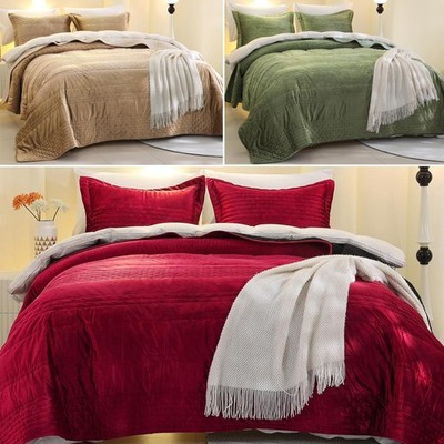 Luxury King Velvet Quilt Set Ultra-Soft Lightweight Comforter Bedspread Coverlet