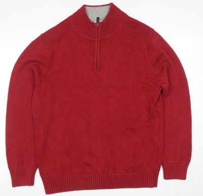 L.L. Bean Herren Pullover rot Baumwolle 1/4 Reißverschluss hochgeschlossen Größe L