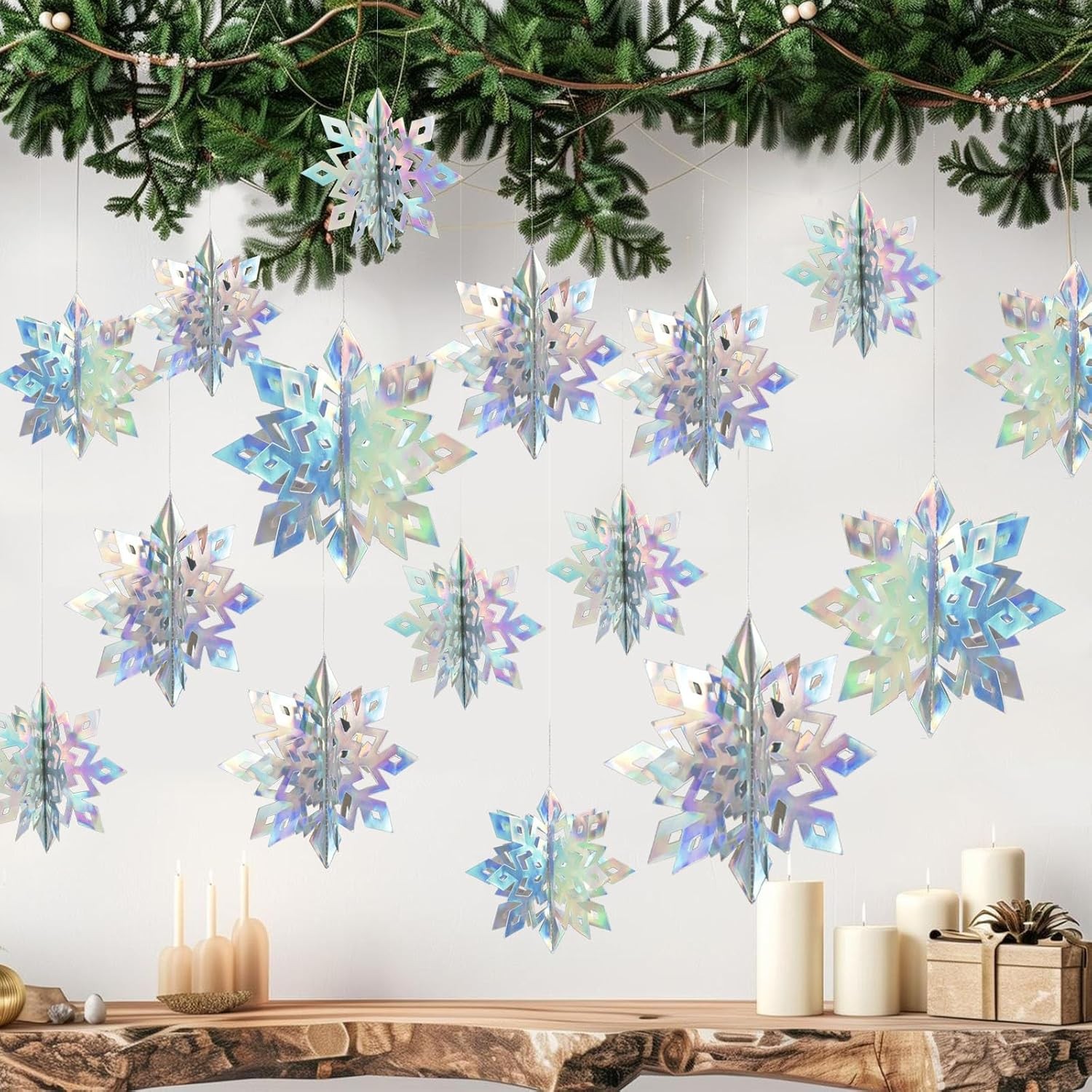 OuMuaMua Winter Christmas Snowflake Decorations, 24PCS 3D Laser 
