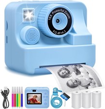 Kids Instant Print Camera, Dual-Lens 1080P HD Selfie Toy with 32GB Card, Blue