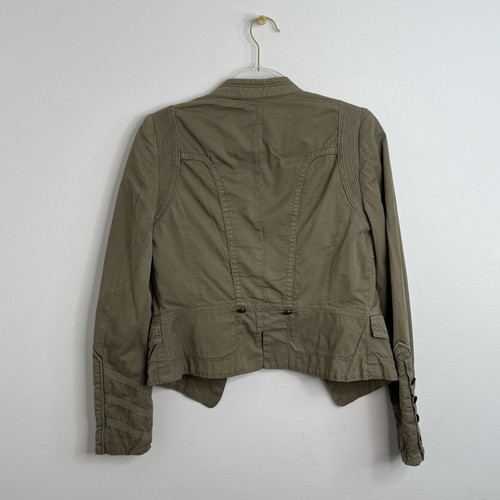 ZARA Jacket Womens S Mandarin Collar Blazer Military Cotton Green Lined Y2K 2000 - Picture 3 of 17