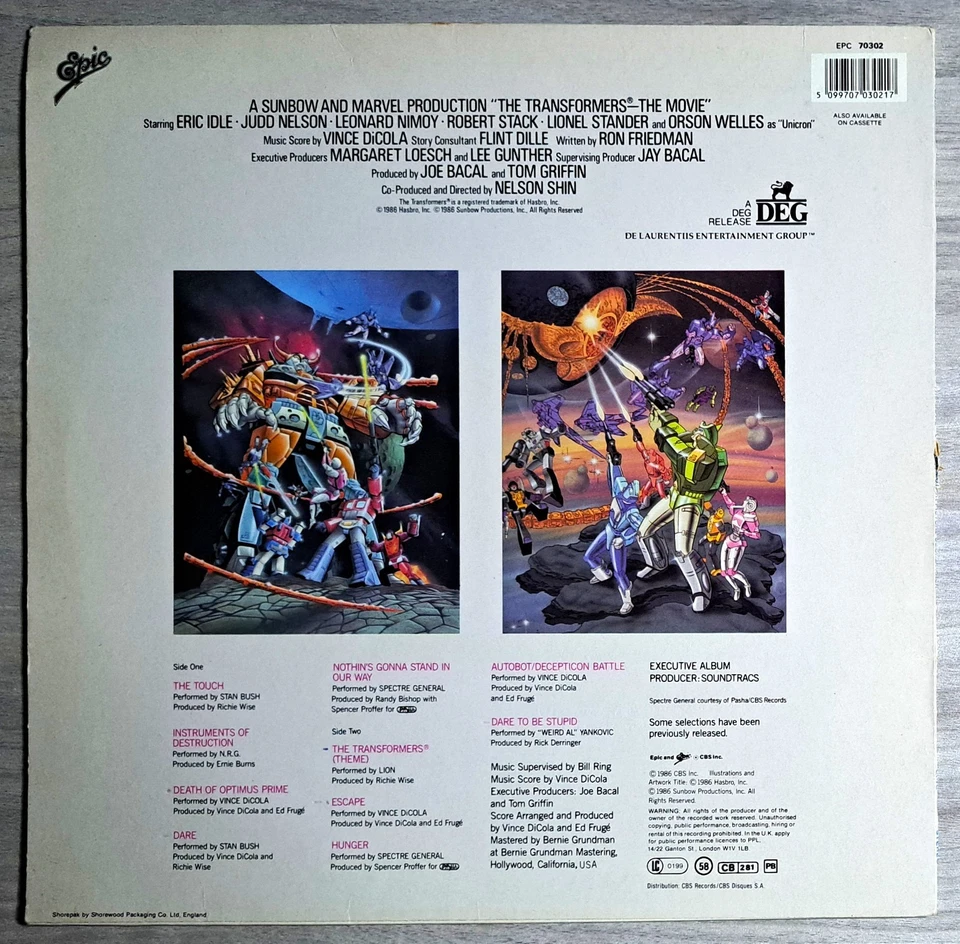 Transformers: The Movie - Soundtrack - *ORIGINAL 1986 RELEASE* - 12" Vinyl LP - Image 2 of 4